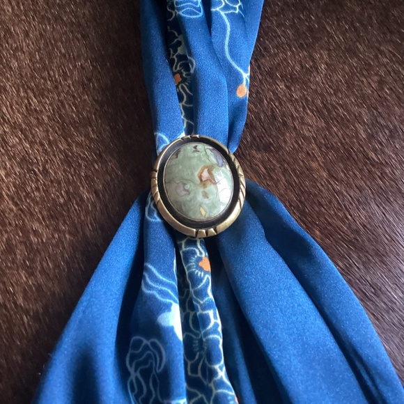 Vintage Handmade Artisan 76 Brass & Stone Small Delicate Belt Buckle/Scarf Slide - Picture 11 of 12